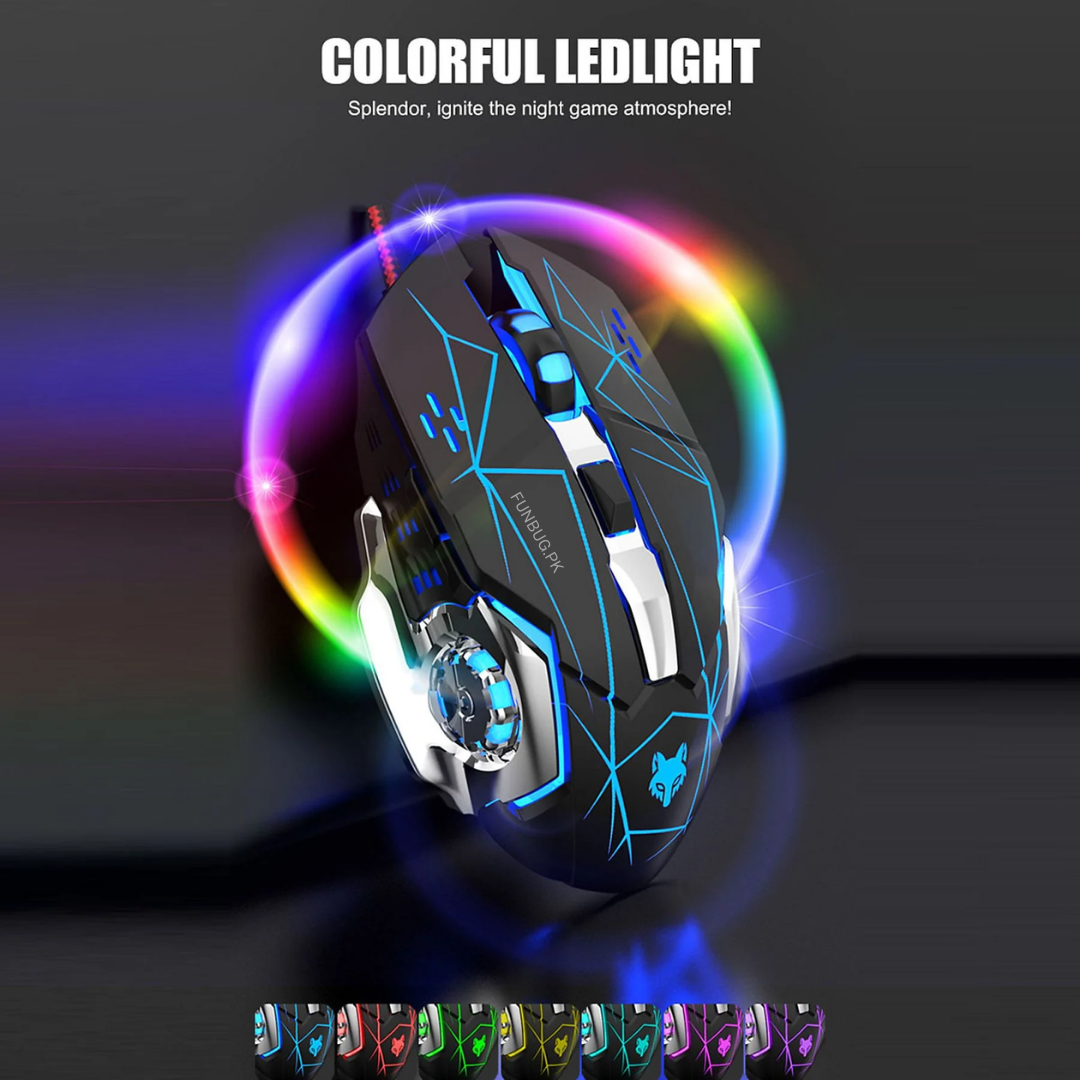 Premium Gaming Mouse RGB with 6 Buttons & 3200dpi Control - Breathing LED Light Optical Mouse with MousePad & Side Buttons for PC, Gaming, Laptop, Pubg, Mobile - By FunBug