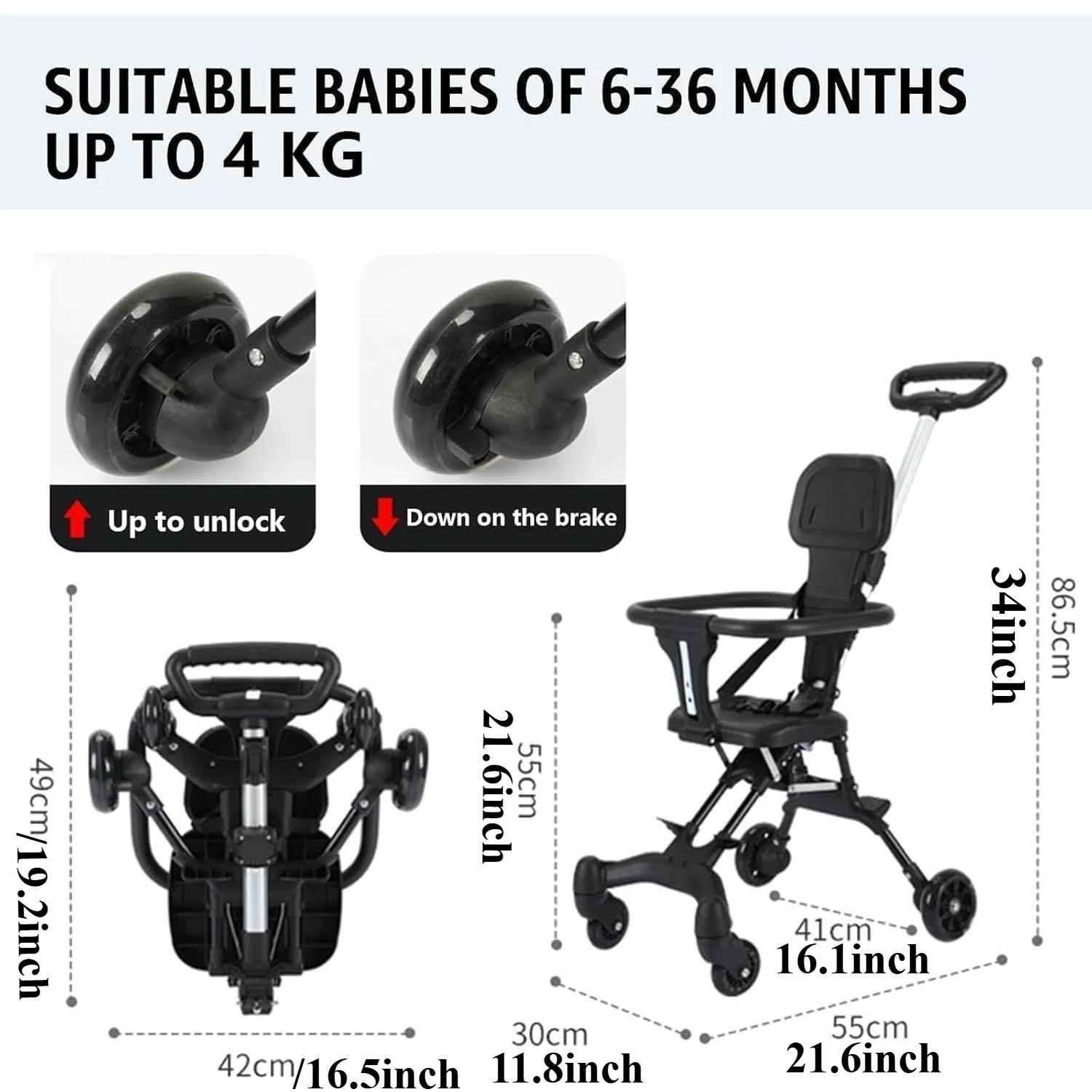 Lightweight Foldable Baby Stroller Travel Carriage Portable Children Four-Wheel Cart