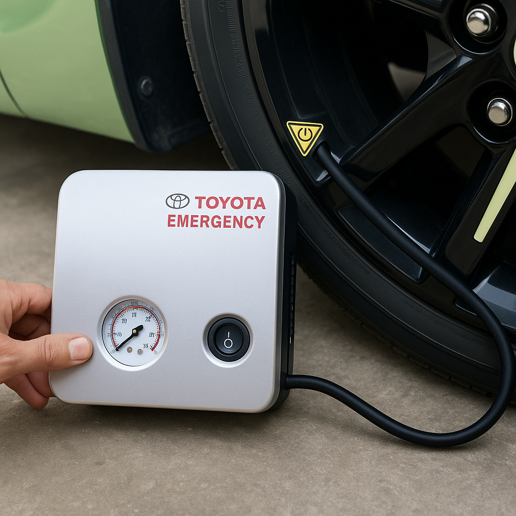 Toyota Dual-Function Air Compressor and Deflator Pump with Gauge, High-Flow Nozzles, and Carry Bag for Tires - New