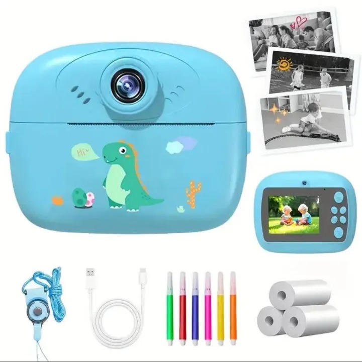 Instant Print Camera for Kids with Flipped Lens Zero Ink Kids Camera Digital Camera with 1 Rolls Print