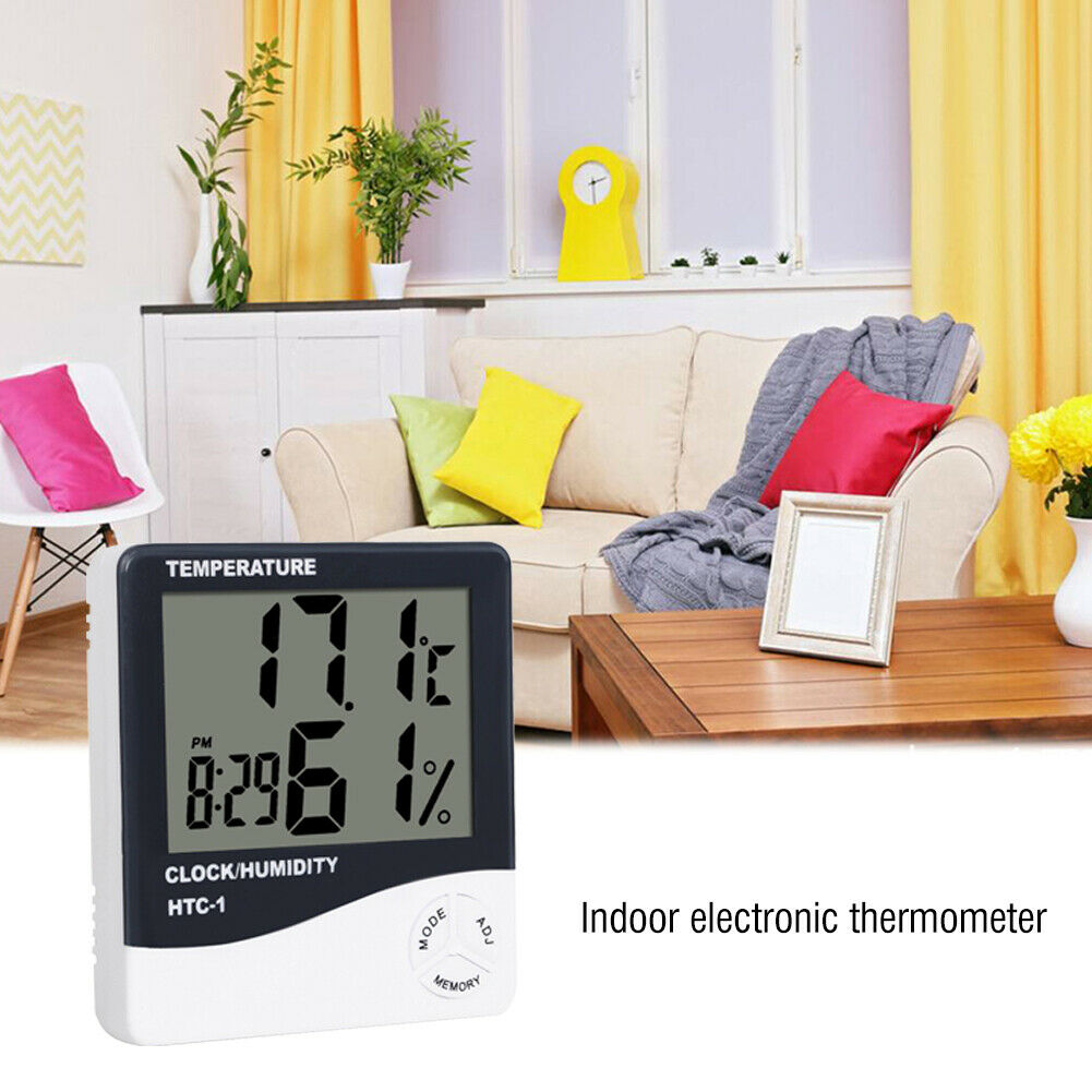 Indoor Room LCD Electronic Temperature Humidity Meter Digital Thermometer Hygrometer Weather Station Alarm Clock HTC-1 White