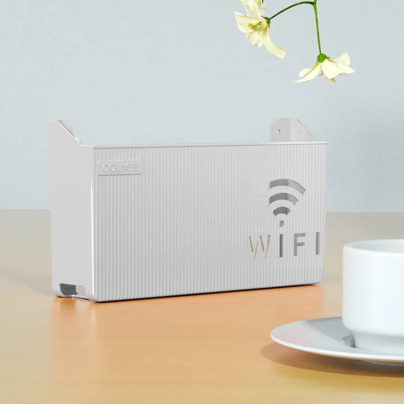 elf-Adhesive WiFi Storage Box, WiFi Router Holder Case Wall Mount-Universal Wall Shelf for Modem, Set-Top Box, Smart Devices-Space-Saving Cable Organizer Stand for Home & Office (Multicolor)