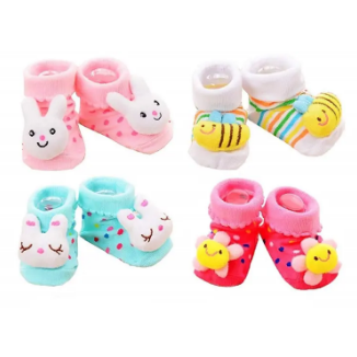 Pack of 3 Newborn Baby Booties 2 in 1 Socks Shoes - Multicolor