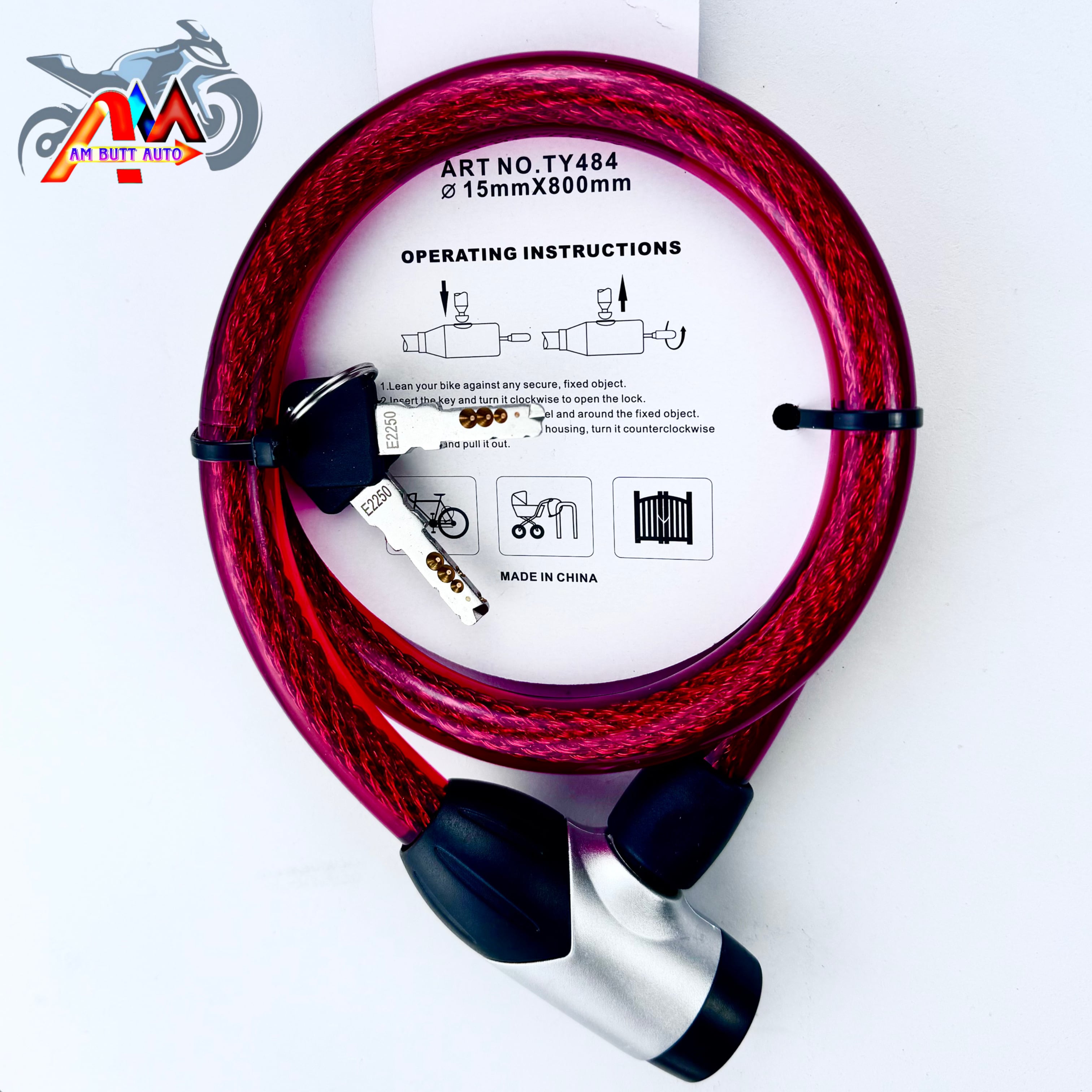 Wire Lock for Motorcycle - Bike Lock Imported Computer Key Cable Lock steel wire (15mm×800mm) (Bike lock ,Cycle Lock)