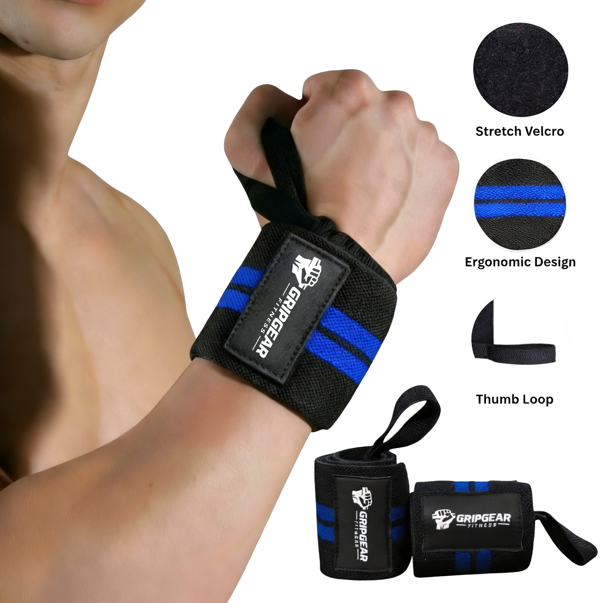 Wrist Wraps for gym, Pair of Wrist Strap for Weightlifting, Powerlifting & Workout Training | Adjustable Heavy Duty Wrist Band for Gym Fitness, Bodybuilding, CrossFit, Exercise | Strong Grip Wrist Support Wrap for Men & Women