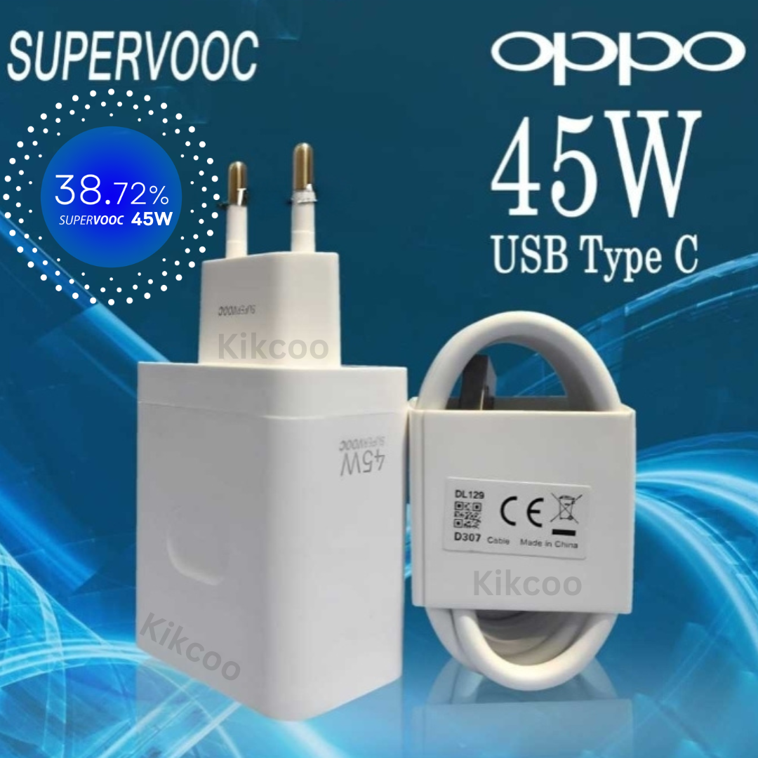 45W Super VOOC Adapter For Super Fast Charging Oppo Supervooc 45W Power Adapter Compatible with OPPO devices with 45W SUPERVOOC For OPPO A60 Reno 12F Oppo 45W Supervooc 45 Watt Fast Charger US EU Wall Adapter With 1M Supervooc USB Type-C Cable