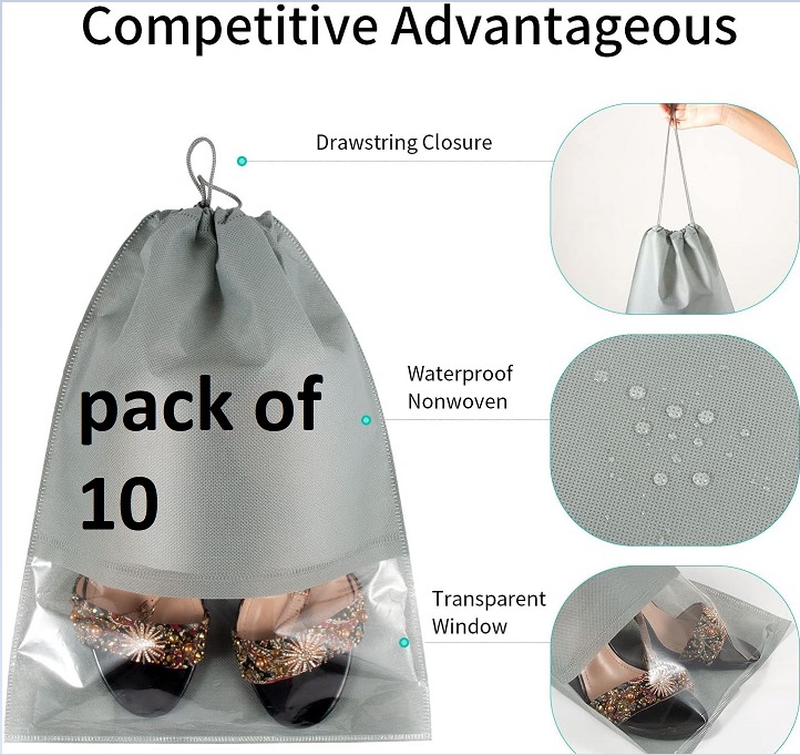 12 Pieces Travel Shoes Storage bag with clear window non-woven with PVC Bag