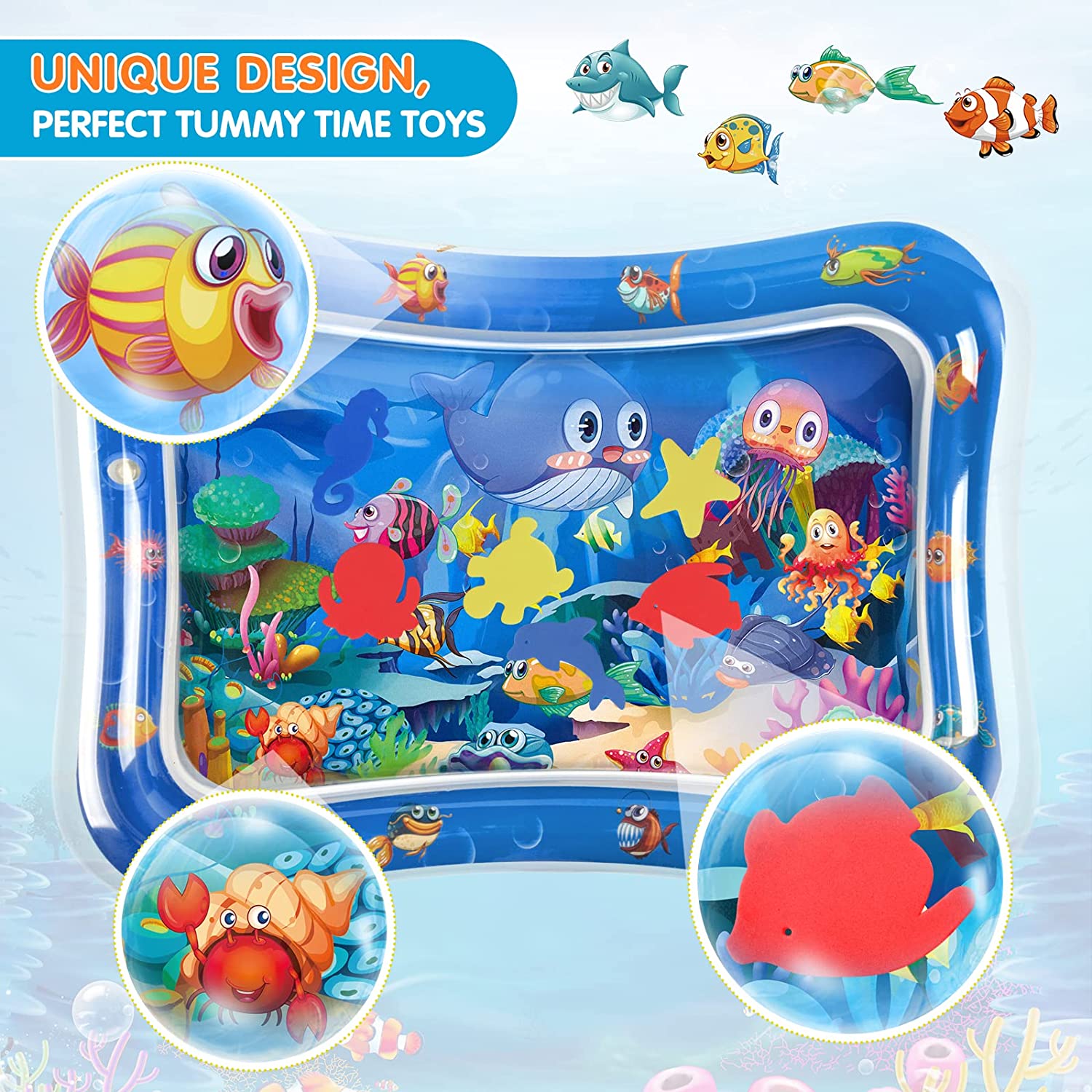 Inflatable Tummy Time Mat, Premium Baby Water Play Mat for Infants and Toddlers for 3 to 24 Months, Strengthen Your Baby's Muscles