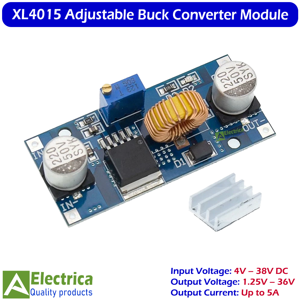 XL4015 Adjustable DC to DC Step Down Buck Converter 5A Power Module with Voltage Regulator for DIY & Electronics Projects by Electrica