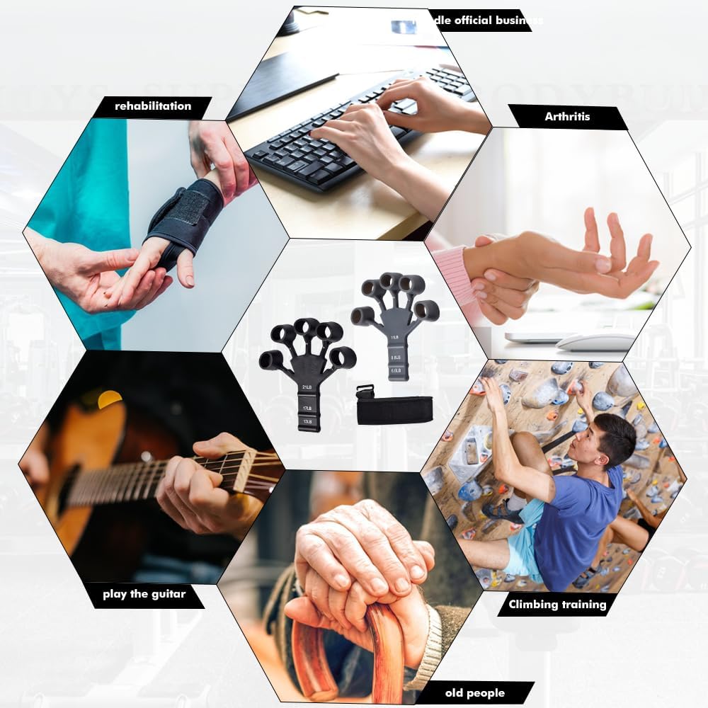 Dynamic Life Silicone Finger Gripper & Hand Strengthener| Finger Exerciser Guitar Band| Patients Rehabilitation Grip Strength Trainer with Different Resistance Levels| 5 Finger Hand Wrist Forearm Trainer Home & Gym Workout