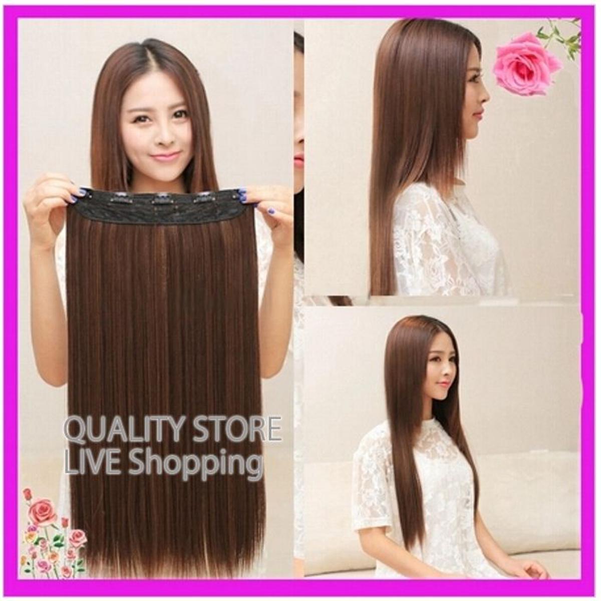 Stunningly Long and Natural: Upgrade Your Look with 30-inch Brown Hair Extension Wig - Full, Straight, and Secure with 5 Strong Clips!
