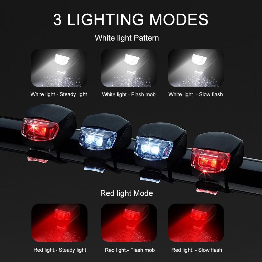 2 Pcs Silicone Bicycle Bike Cycle Safety LED Head Front and Rear Tail Light Set Silicone LED Bike Lights Waterproof Bicycle Head Front Light Cycling Wheel Flash Rear Lamp Night Warning Taillight