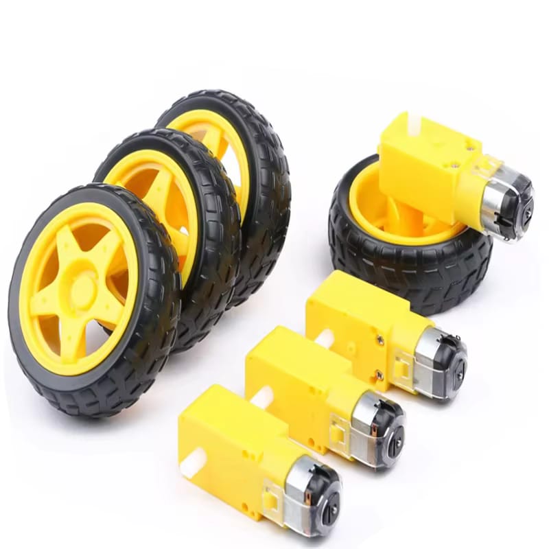 Set of 4 Smart Car Wheels with 3–6V DC Gear Motors – DIY Robot Kit for Arduino, STEM & Car Chassis Projects