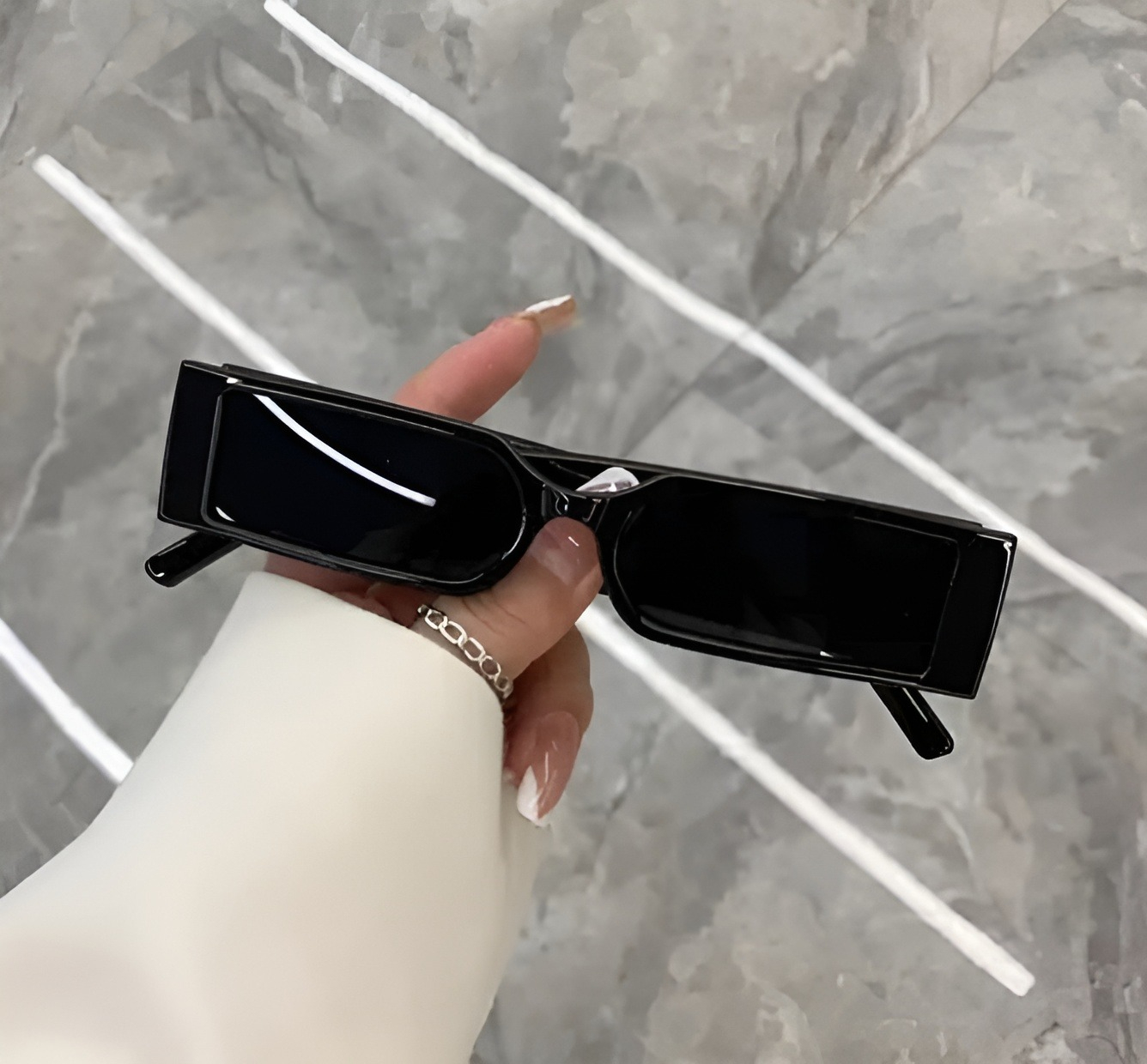 Trendy Rectangle Frame Sunglasses Hip Hop Rectangle Frame Sunglasses MC Stan Sunglasses UV Protection, Polarized, Riding Glasses