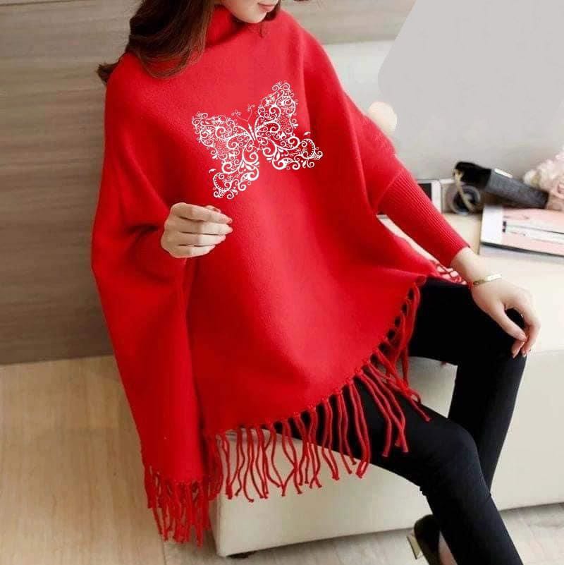 Butterfly Women's Bat-Wing Style Printed Fleece Poncho