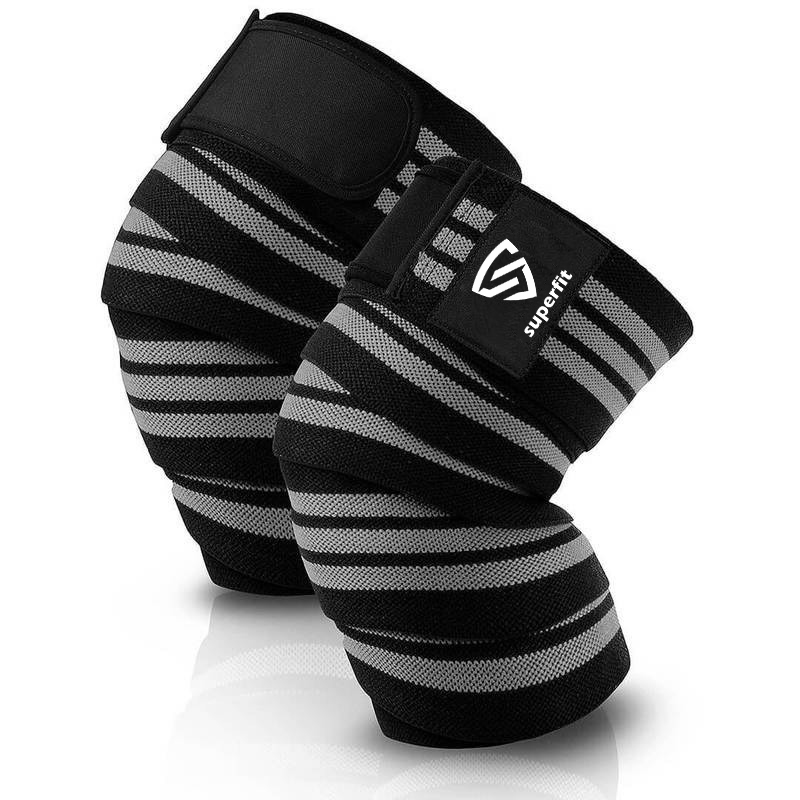 SuperFit Heavy Duty 70" Weightlifting Knee Wraps Pair | Powerlifting Squat Knee Support | Heavy Duty Compression Elastic Knee Straps for Gym, Leg Press & Cross Training