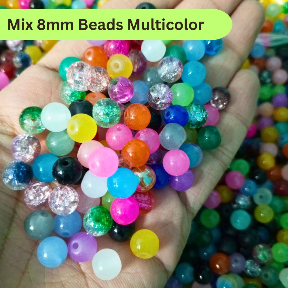 100/200/300/1000 pcs 8mm Mix Glass Beads Random Colors for Jewelry & Bracelet Making – Cute, Vibrant Beads for Crafts, Weddings, and Gifts   Glass Beads 8mm For Bracelet Making Jewelry Making accessories Pink Black Blue White All Color By SAMS Arts