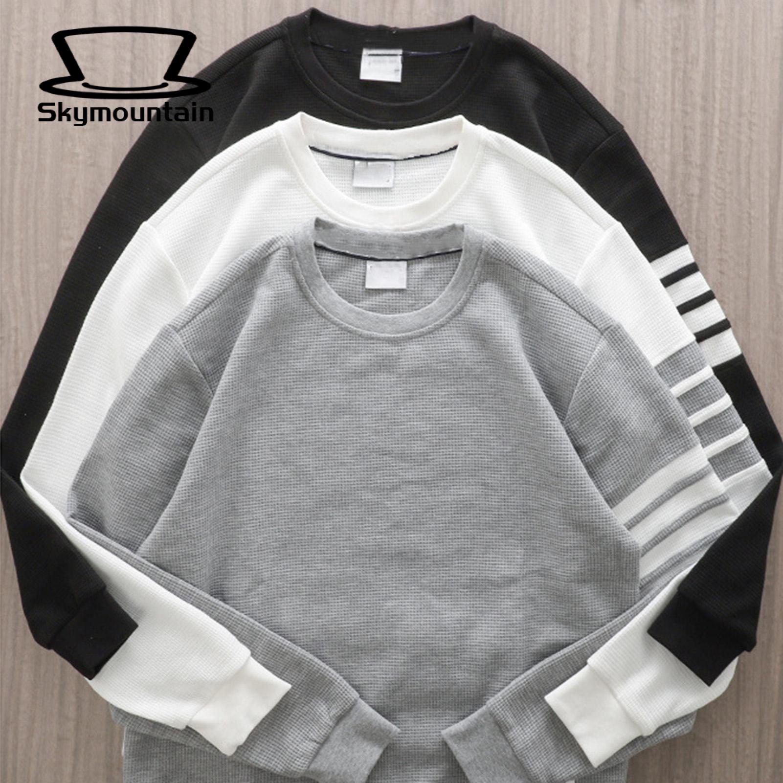 Skymountain Casual Sweatshirt O-neck Men Waffle Texture Casual Basic  Sweatshirt