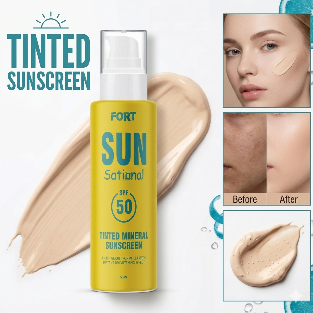FORT Tinted Sunscreen SPF 50 Hydrating & Protective with Instant Brightening Effect 50ml