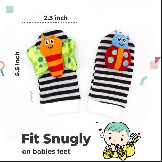 4 Pcs Baby Rattle Set Toys Infant Wrist Strap Baby Socks Foot Finder Educational Handbells Cute Spider Cartoon