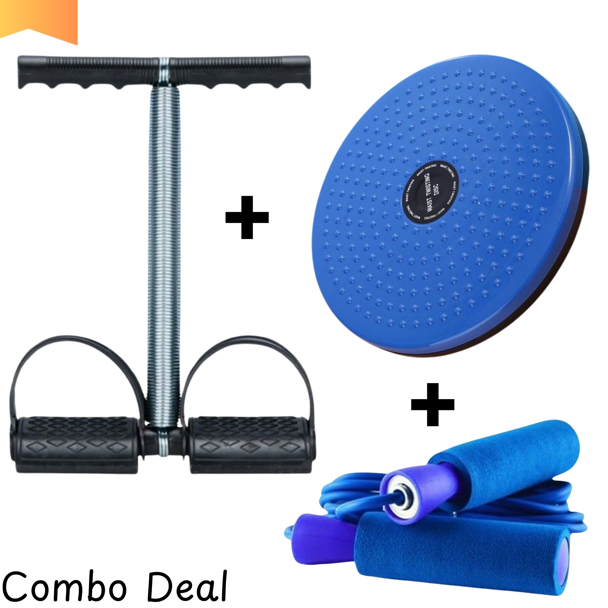 COMBO DEAL HIGH QUALITY SINGLE SPRING TUMMY TRIMMER AND COLOR TWISTER EXERCISE MACHINE ABS DISC AND JUMPING SKIPPING ROPE