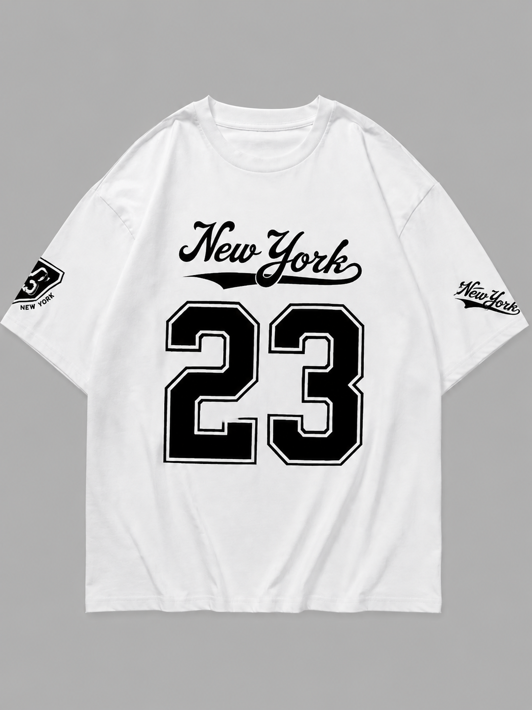 Premium Oversized T-Shirt for Men - Black New York 23 Varsity Print - Hip Hop Streetwear Cotton Tee