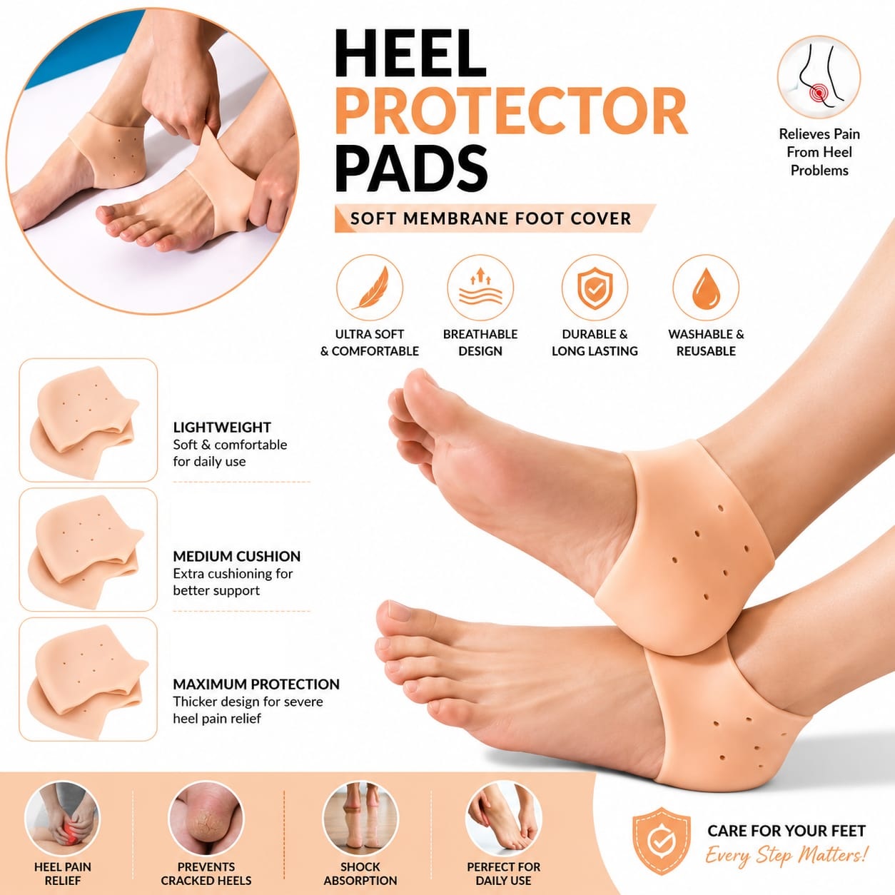 1 Pair (2pcs) Soft Silicone Heel Anti Crack for Pain Relief Silicone Gel Heel Pad Socks for Men and Women Heel Protector