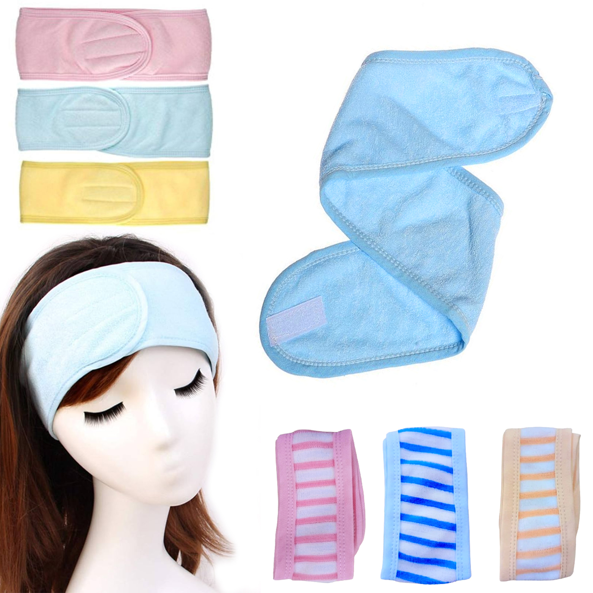 1 / 2 / 3 / 6 Pcs Set - Towelling  Facial Headband Hairband - Soft Adjustable Elastic Stretch For Girls Women Ladies - Makeup Accessories and Beauty Tools Hair Wrap Toweling Head Band