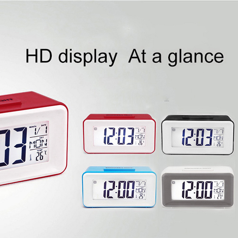 Desk Digital Clock Sound Control Backlight 12/24 H Snooze 8 Alarm