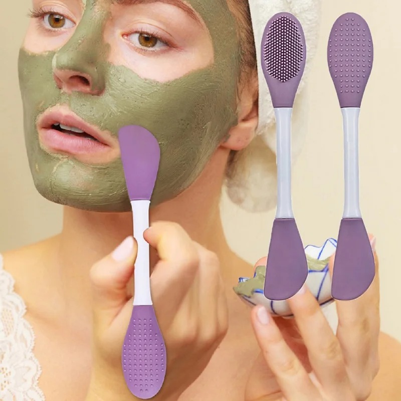 New High Quality  2 in 1 Double Head Silicone Facial Mask Brush Facial Massage Cleaning Brushs DIY Mud Film Scraper Facial Care Tool,, it's your skincare essential for effortless routines.