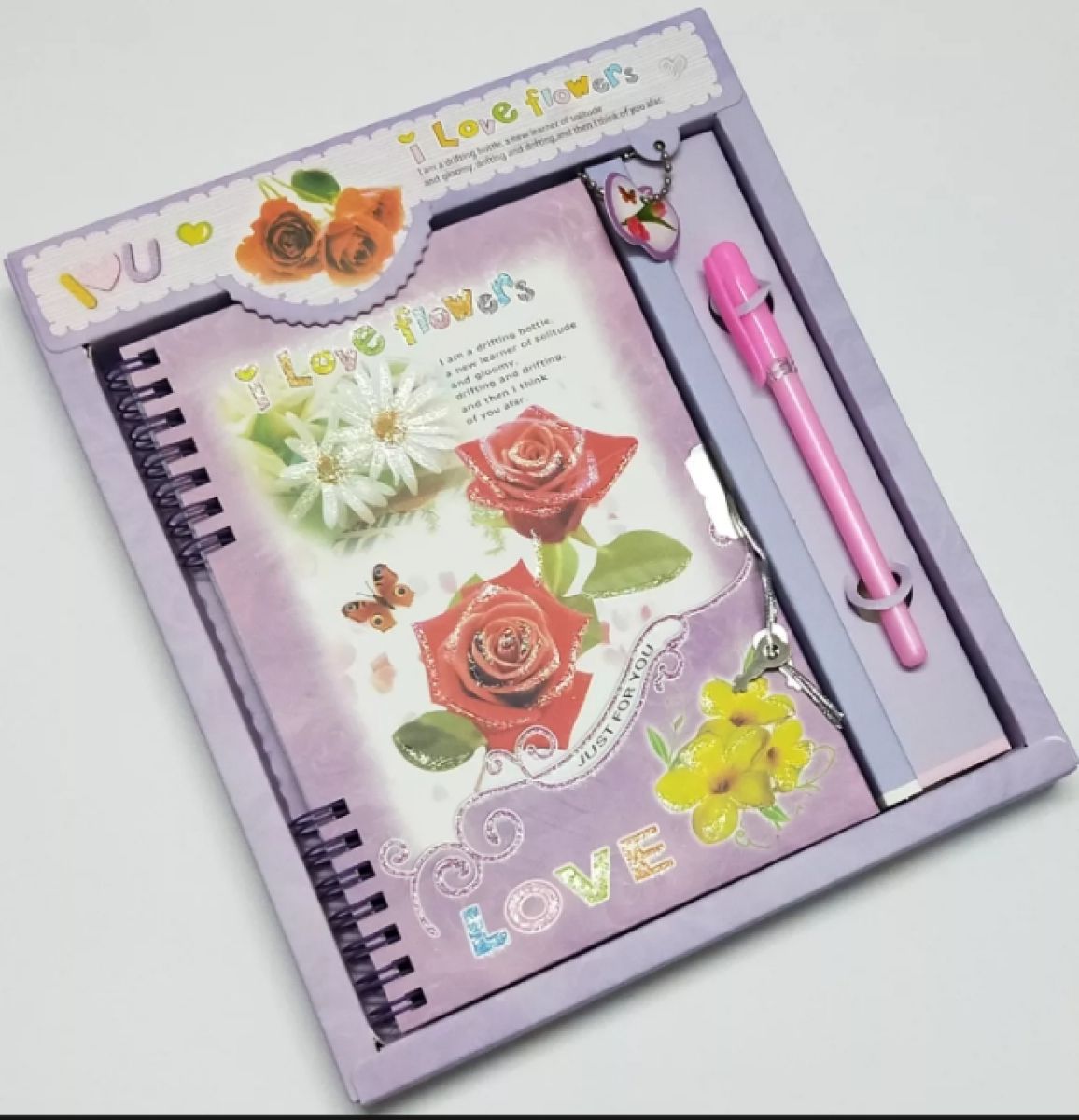 Fancy Lock Flower Binding Diary Medium Size With Box And Gift Pen Pages 62 Size 20x24 Cm Printed Diary Special Gift For Boys And Girls