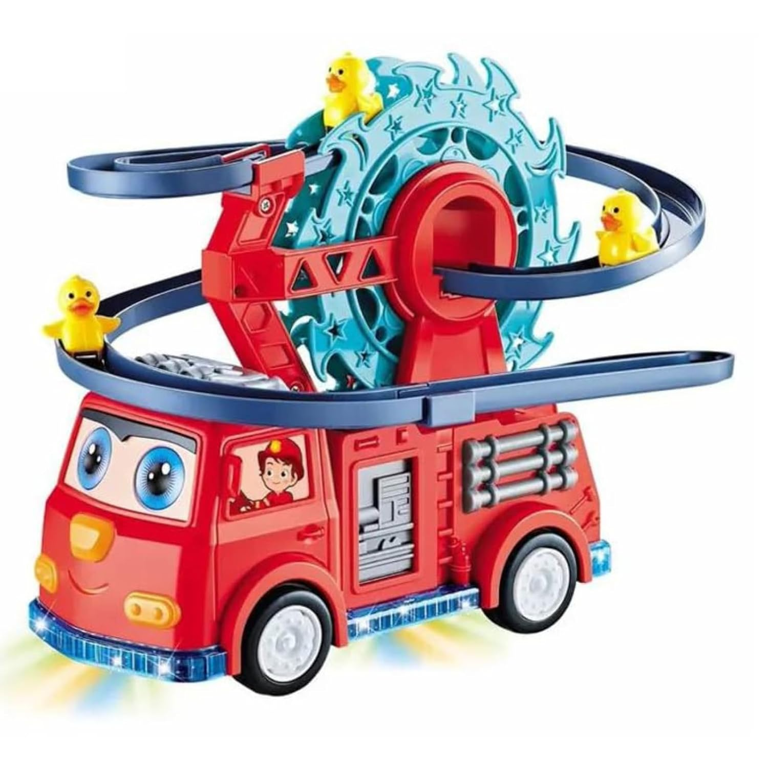 Toys Kids Fire Rail Car Duck With Swivel Slide Toy With Music Lights Electric Car For Kids