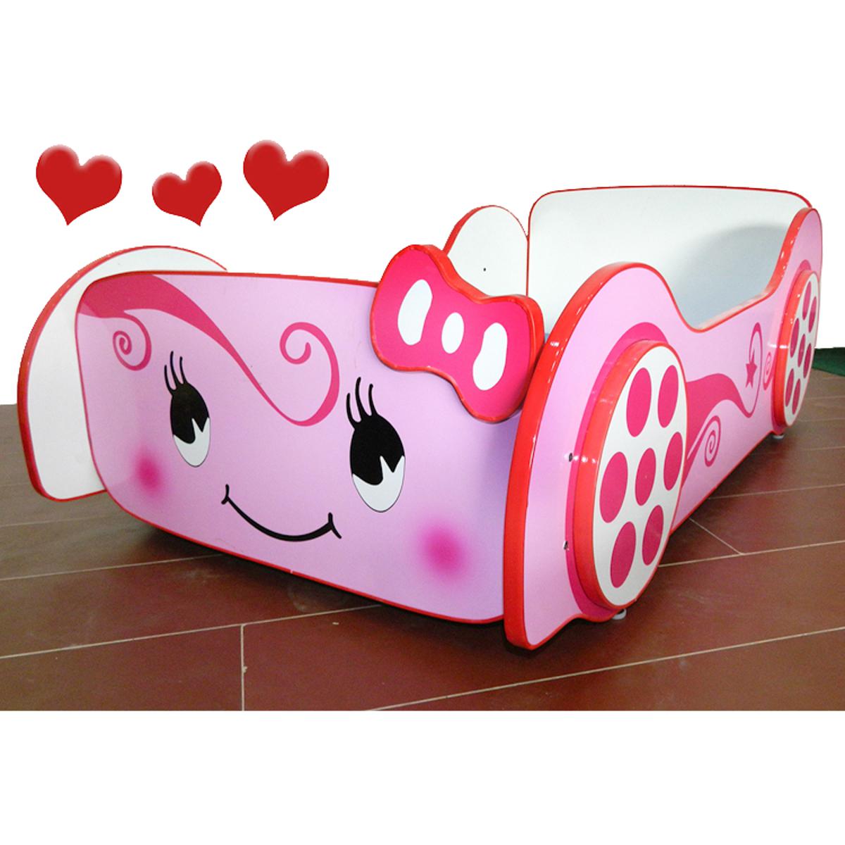 Furnishoo Baby Court Kitty Car Bed - Girls Car Bed - Pink kids Car Bed - Baby Court Size Bed