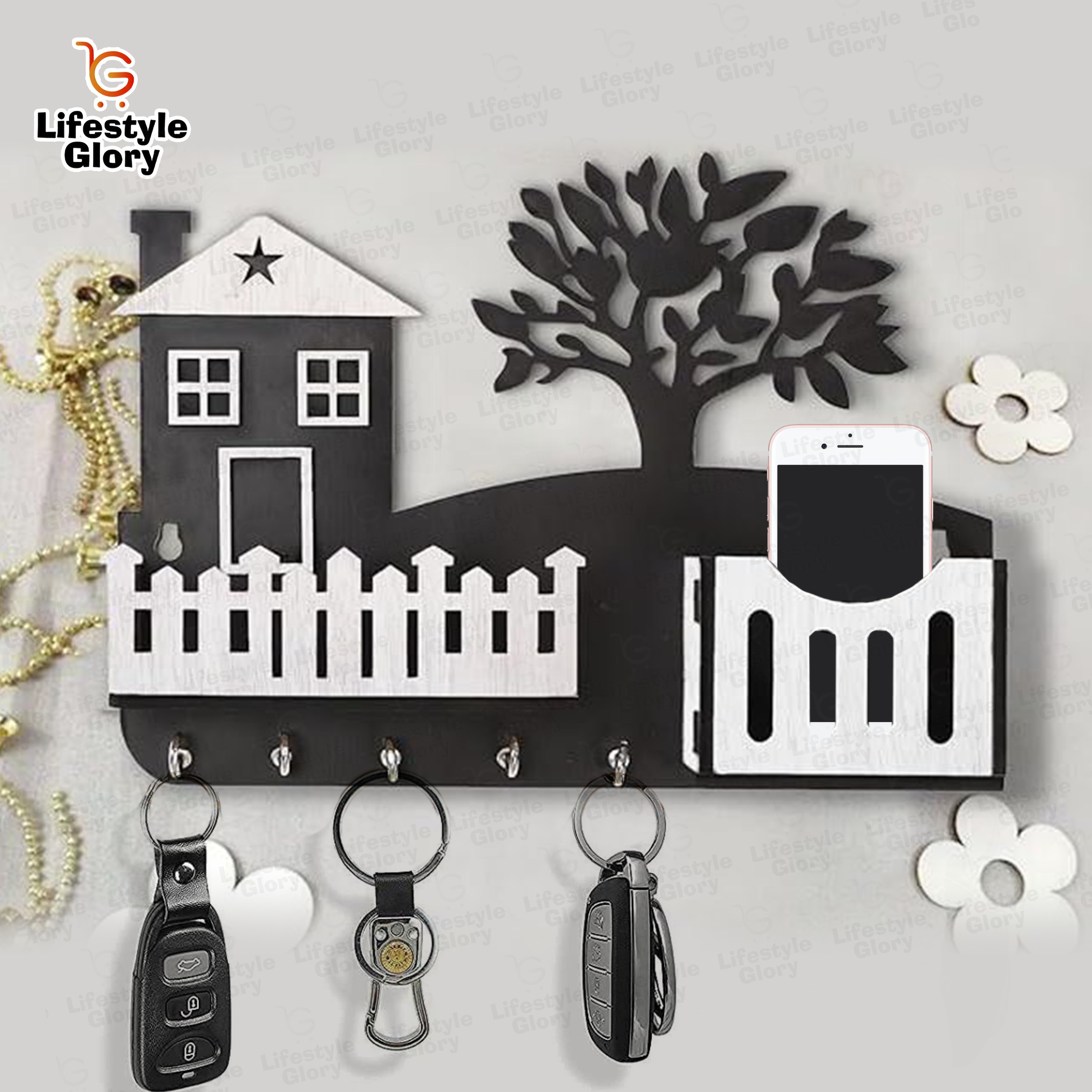 Lifestyle Glory Brand Wooden Home Tree Mobile and Keys Holder I Key Holder Wall I Key Holder For Wall I Key Holder Wall Hanger I Key Holder Wall Hanging I Key Holders I Home Design Key Holder I Decorating items I Decorating items for home