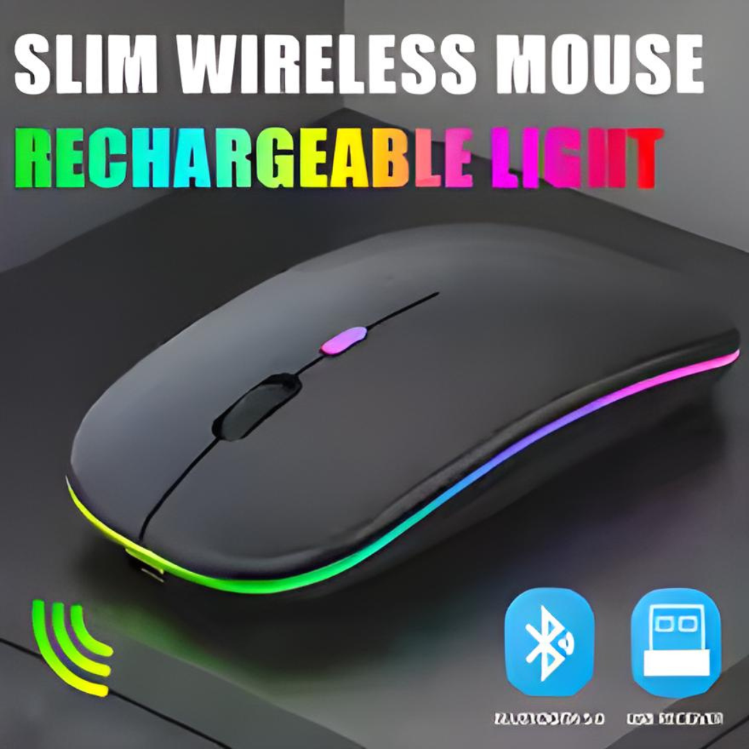 { Special Offer }  RGB Wireless Mouse With Free Mouse Pad - Slim & Silent 7 Colour LED Lights - Dual Mode 2.4G & Bluetooth Rechargeable Portable Optical Office Mouse With USB Receiver - 3 Adjustable DPI Levels for Notebook, PC, Computer, MacBook by TechZo