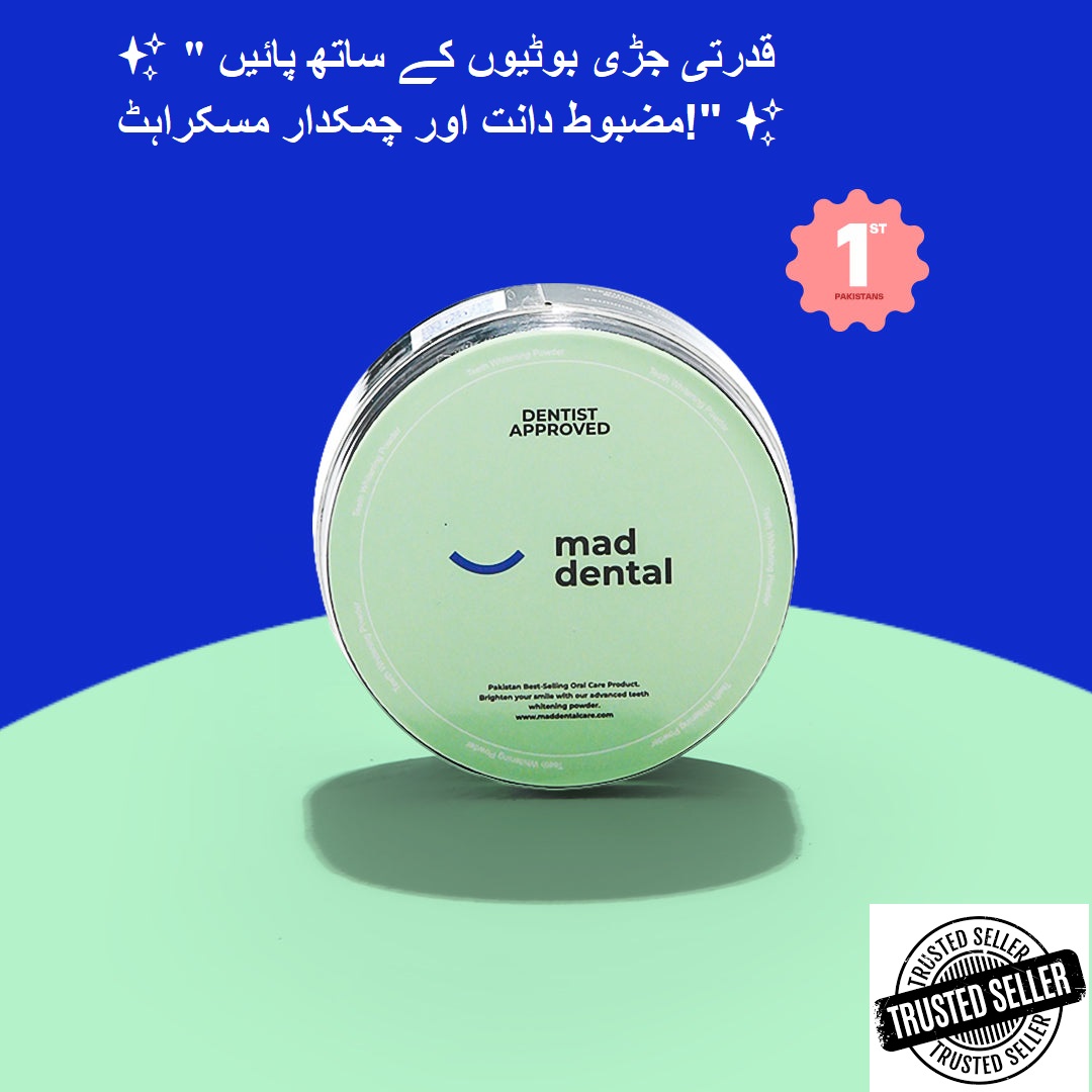 Original Mad Dental Care Teeth Whitening Powder | Dentist-Approved Natural Tooth Powder | Strong White Healthy Teeth | Herbal Oral Care Solution | Fresh Breath Cavity Gum Protection | Safe Daily Use