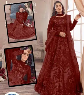 Bridal Embroidered Maxi in Maroon Color with Net Dopatta 