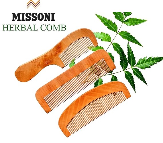 Pack of 3 Pieces Handmade Neem Wooden Comb (Lakdi ka Kangha) Anti Dandruff Comb Specially Beard | Wide Tooth Comb  For Women & Men Hair Growth.