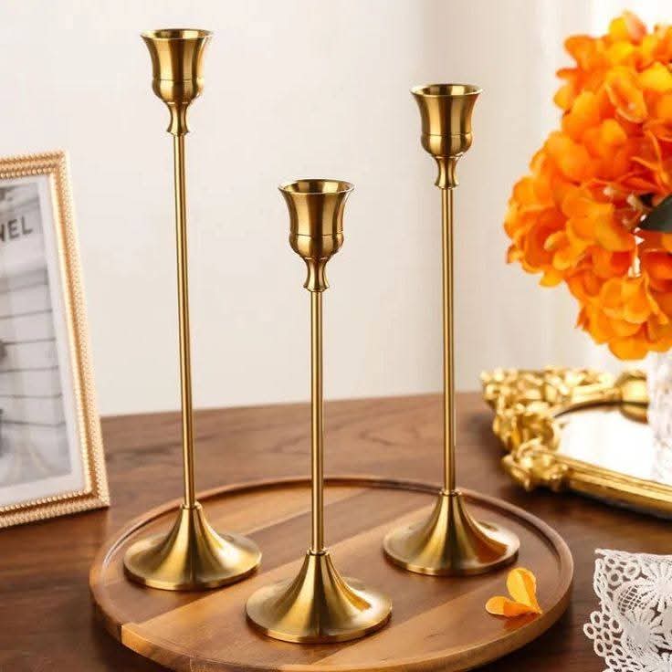 Golden  Pillar Candle Holders Pillar Candle Stands for Wedding Party Fireplace And Home Decor