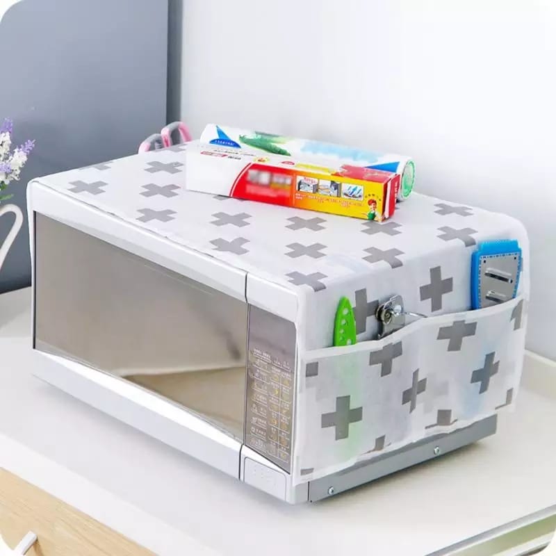 WEGYM Microwave Dust Cover Cotton Printing Dust Cover Waterproof Dustproof Oilproof Double Pocket Storage Bag Microwave Oven Cover