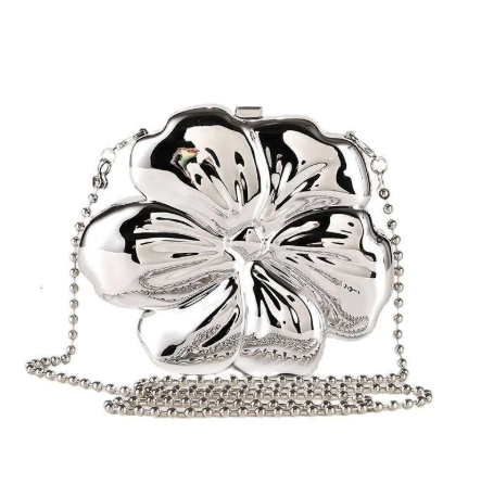 Most Trendy Mini Flower clutch Metallic / Acrylic Clutch With Long Chain For Women & Girls