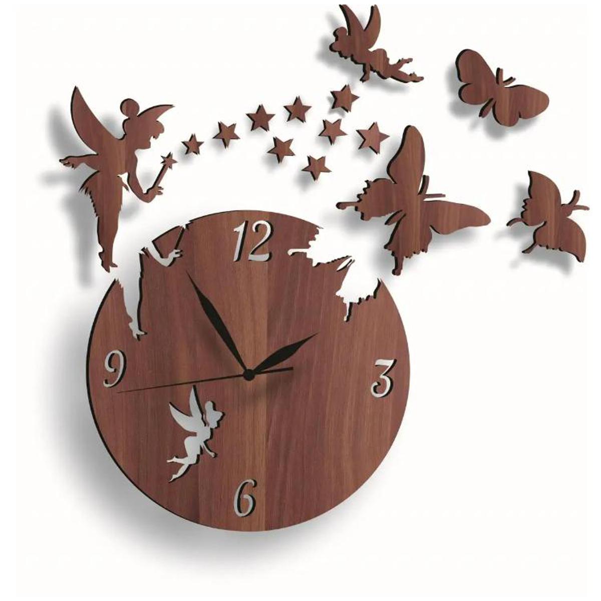 3D FAIRY WOODEN WALL CLOCK FOR ROOM DECOR LASER Cutt