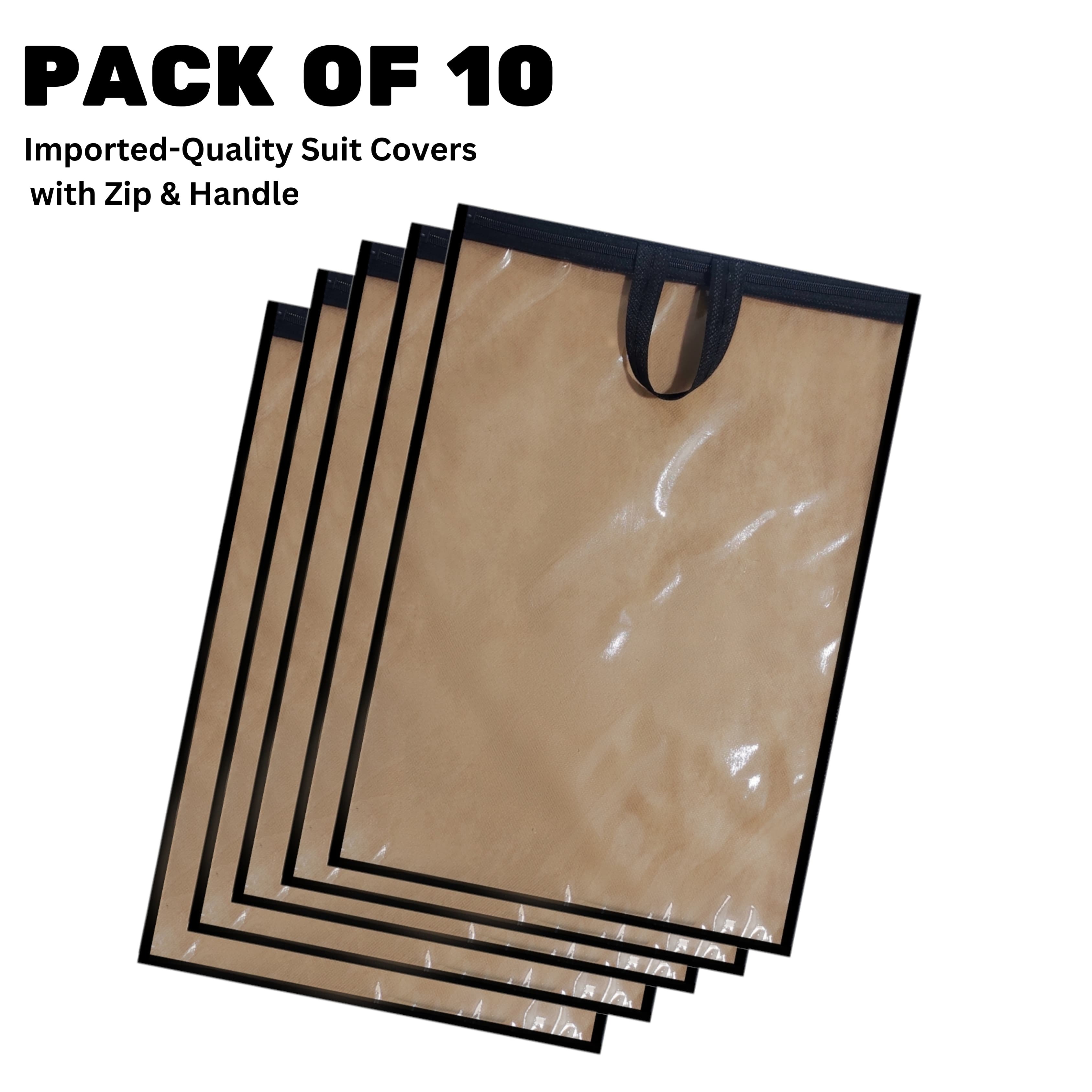 Suit Covers (Pack of 10) / Dustproof Suit Cover With Zip & Handle / Suit Cover for Clothes / Garment Bags for Clothes / Dress Cover with Front Transparent