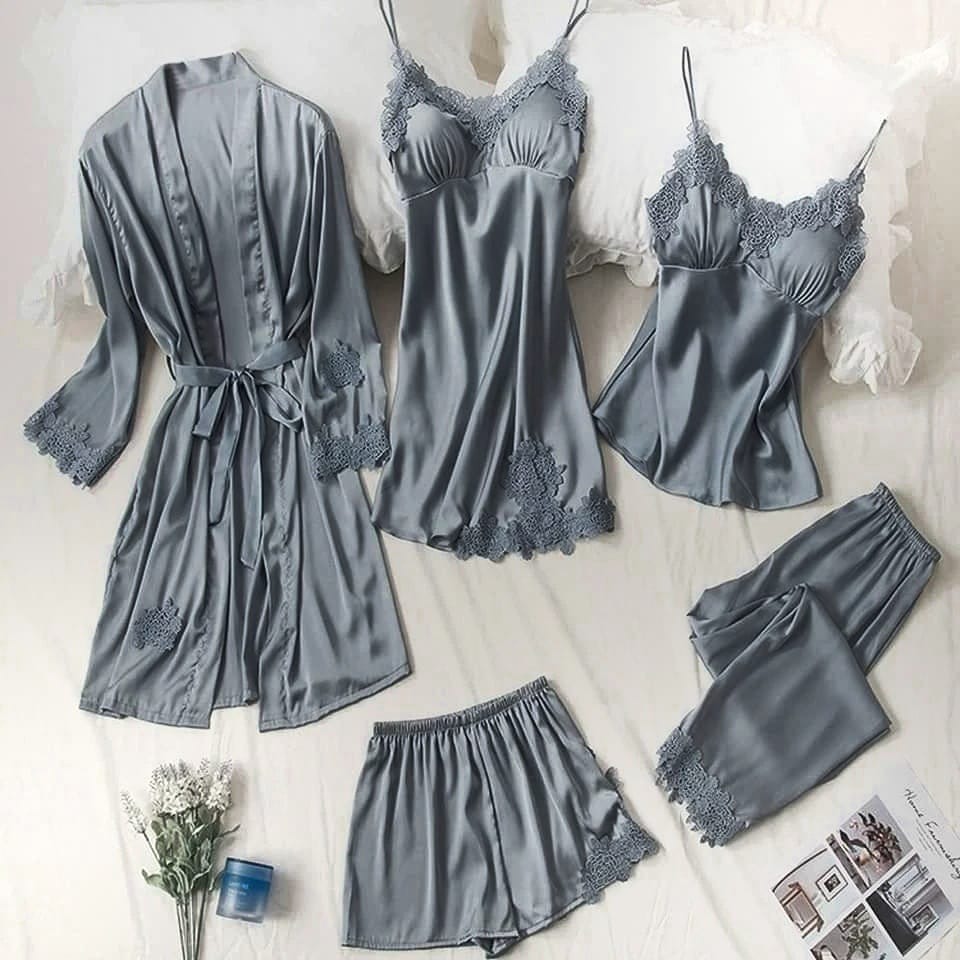 Premium 5-Piece Silk Nighty Set – Bridal Collection