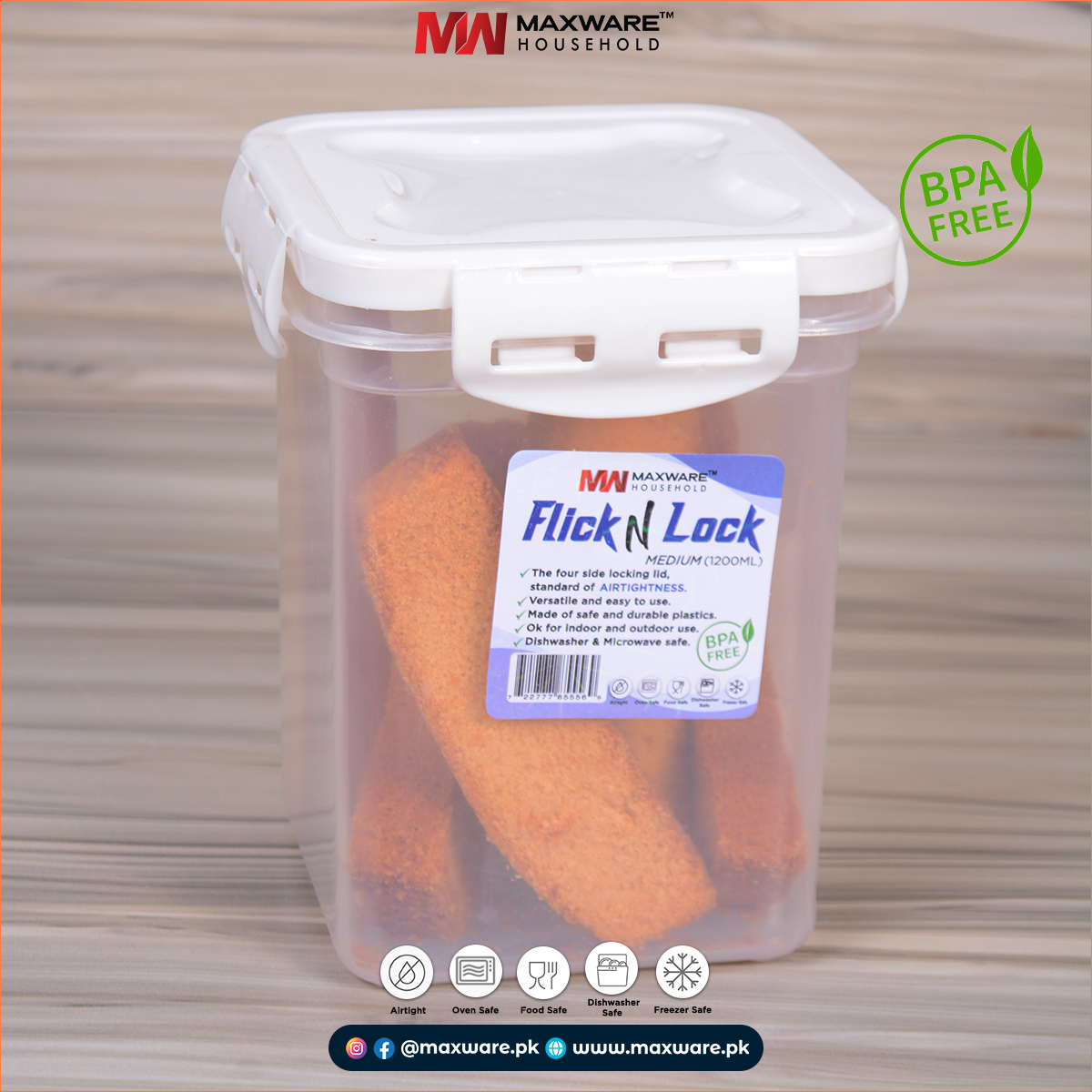 Maxware Household Flick N Lock Medium 1200 Ml Air Tight Jar