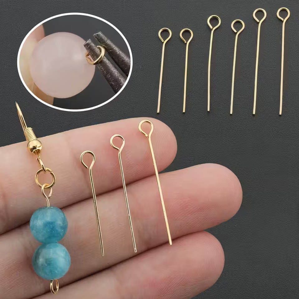 100/200 PCS Golden Metallic Soft Eye Pins/Head Pins Secure Loop Design, Durable Crafting Accessories for Earrings, Necklaces, Bracelets, Pins for Jewelry Making, Earring Assembly Tool, Simple Functional Style, Polished Finish