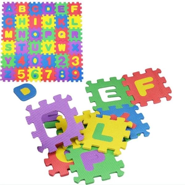 ABC Toy Block Mat Alphabets and Numbers Early Learning Toy Play Foam Puzzle Mat for Kids 36 Pieces 6cm x 6cm