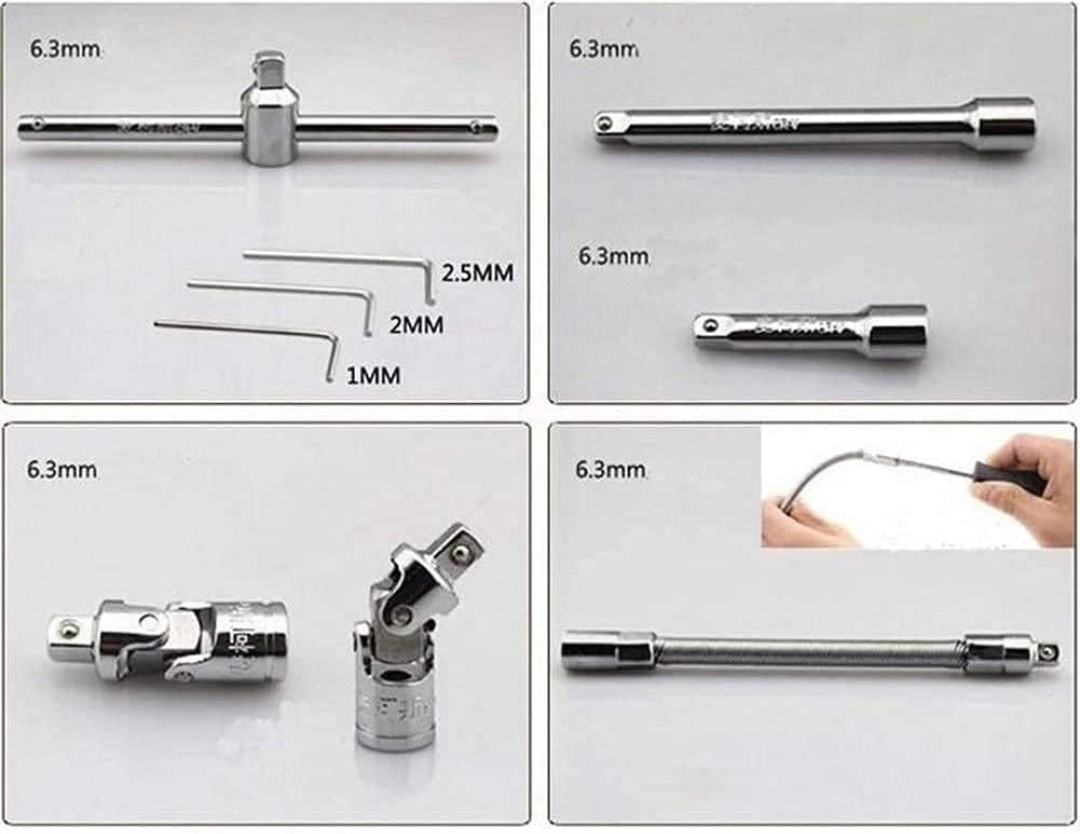 Imported 46 in 1 Pcs Combination Wrench Set Socket for Car & Bike Repairing Hand Tools Long Handle Kit 46pcs Tool sets Combo Tools Repair 1/4" Ratchet Torque Box for Spanner Force Kit, Tools Set wrench sets