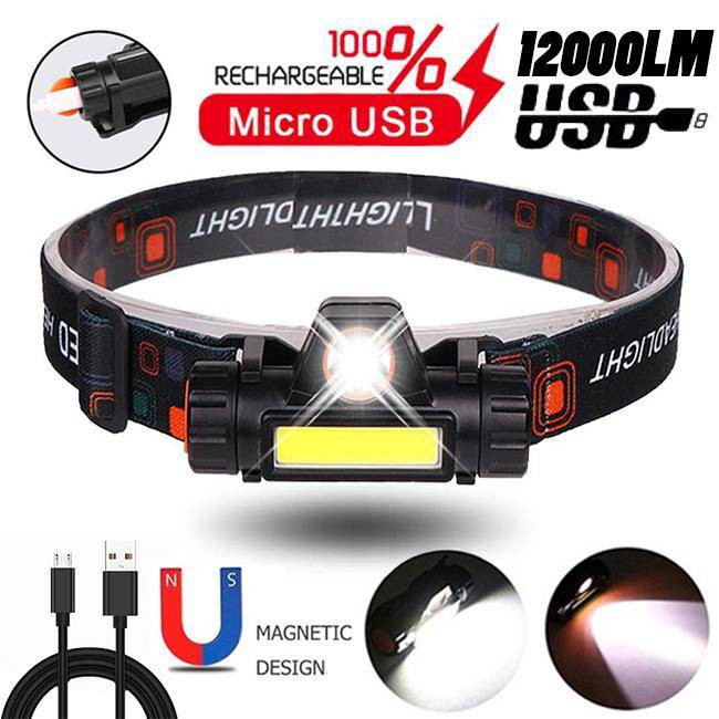Portable mini High Power LED Headlamp Built-in Battery T6+COB USB Rechargeable Headlight Waterproof Head Torch Head Lamp Super Bright 3 Led Rechargeable Headlamp - Multicolor USB Charging Powerful Flashlight XPE COB LED Flash Light Flashlight