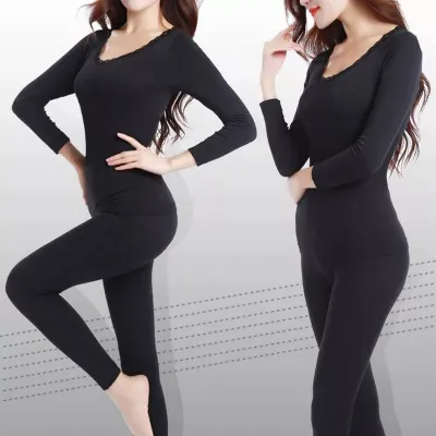 Women's Thermal Underwear Set For Inner Wear, Long Sleeve Top And Pants For  Winter